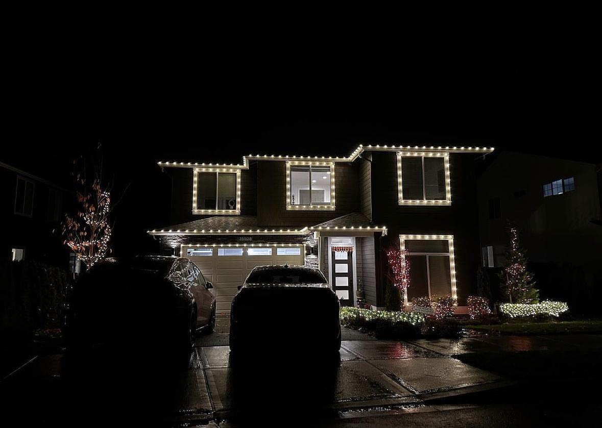 Warm white roofline and window outlines